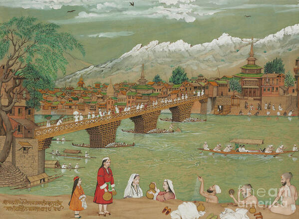 Srinagar Poster featuring the painting A view of Srinagar, 1872 by Bishan Singh