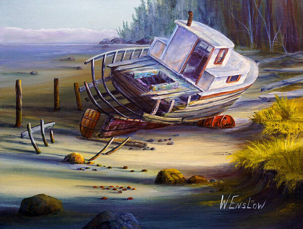 Seascape Poster featuring the painting Abandoned by Wayne Enslow