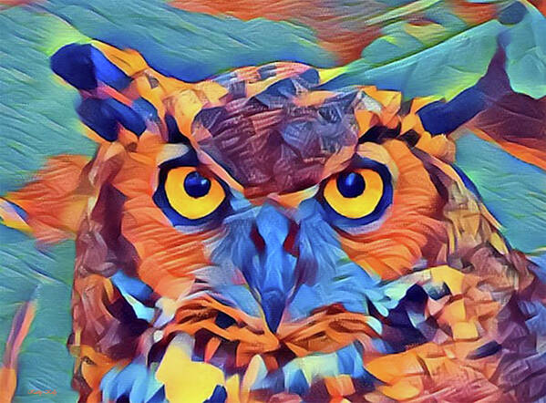 Abstract Poster featuring the digital art Abstract Great Horned Owl by Kathy Kelly
