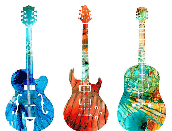 Guitar Poster featuring the painting Abstract Guitars by Sharon Cummings by Sharon Cummings