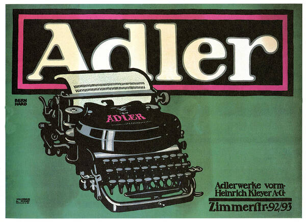 Adler Poster featuring the mixed media Adler Typewriter - Vintage Typewriter - Retro Advertising Poster by Studio Grafiikka