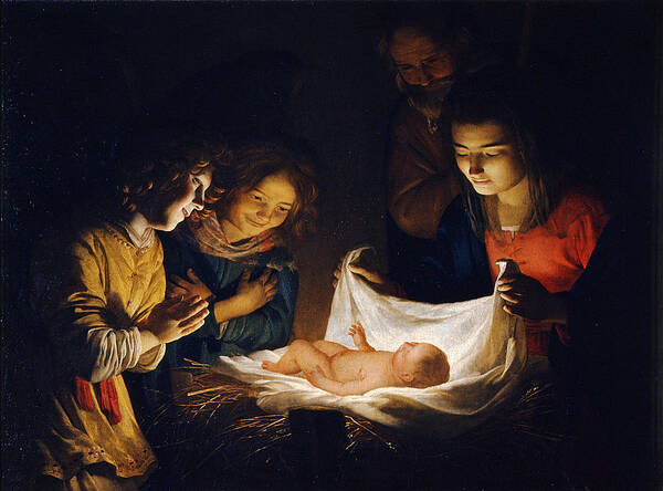 Gerrit Van Honthorst Poster featuring the painting Adoration of the Child by Gerrit van Honthorst