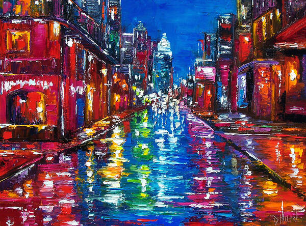 Cityscape Poster featuring the painting All Night Long by Debra Hurd