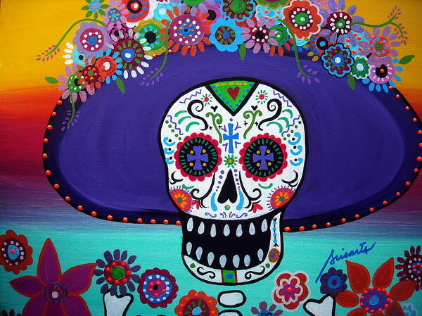 Day Of The Dead Poster featuring the painting Amor Catrina by Pristine Cartera Turkus