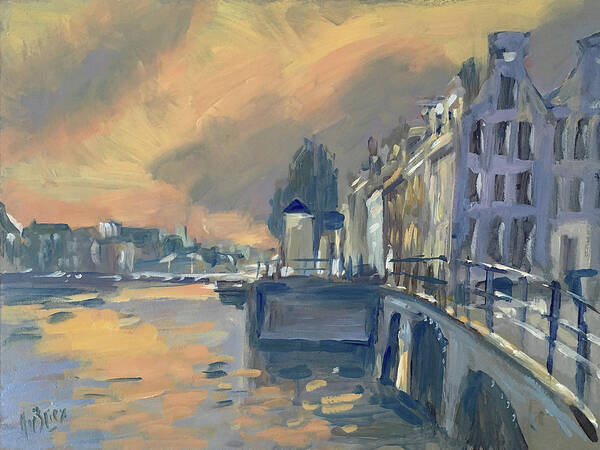 Amsterdam Poster featuring the painting Amsterdm Morning Light Amstel by Nop Briex