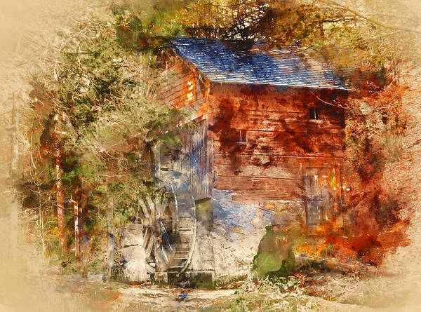 Mill Poster featuring the painting An old watermill - 12 by AM FineArtPrints