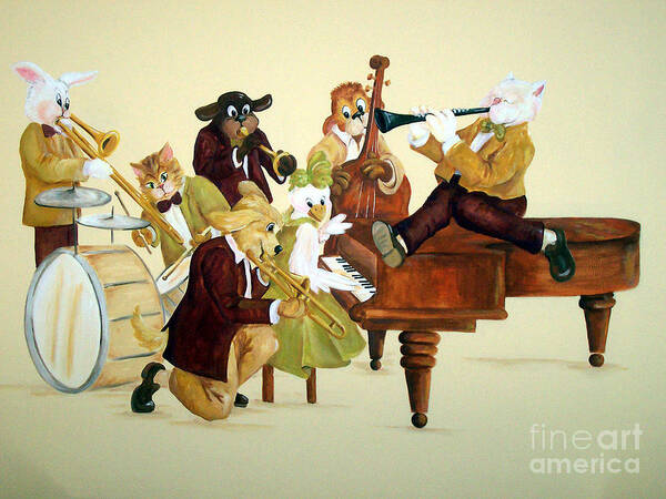 Animals In Clothes Poster featuring the painting Animal Jazz Band by Deborah Smith