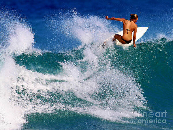 Ocean Poster featuring the photograph Anna Surfing in Hawaii by Paul Topp