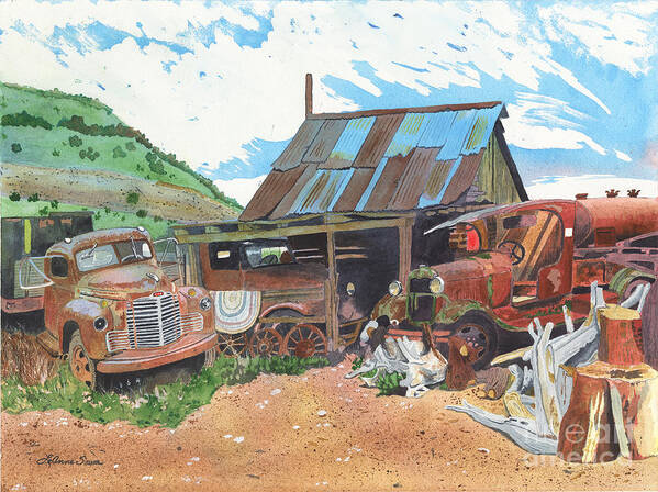 Trucks Poster featuring the painting Another Man's Treasure, Antique Trucks, Arizona by LeAnne Sowa