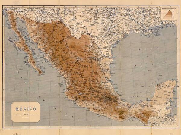 Antique Map Poster featuring the drawing Antique Maps - Old Cartographic maps - Antique Map of Mexico, 1919 by Studio Grafiikka