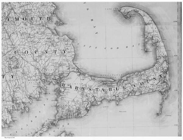 Antique Map Of Cape Cod Poster featuring the drawing Antique Maps - Old Cartographic maps - Old Map of Cape Cod, 1844 by Studio Grafiikka