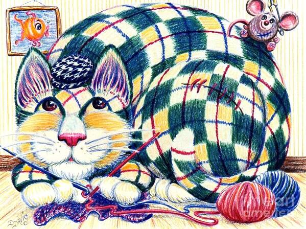 Cat Poster featuring the drawing Argyle by Dee Davis