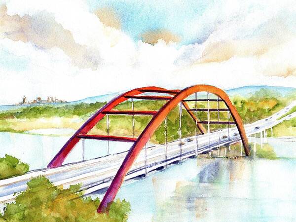 Bridge Poster featuring the painting Austin 360 Bridge - Pennybacker by Carlin Blahnik CarlinArtWatercolor