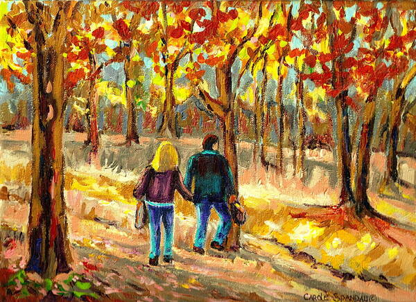 Autumn Stroll On Mount Royal Poster featuring the painting Autumn Stroll On Mount Royal by Carole Spandau