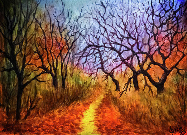 Autumn Landscape Poster featuring the painting Autumn's Secret Path by Lilia D