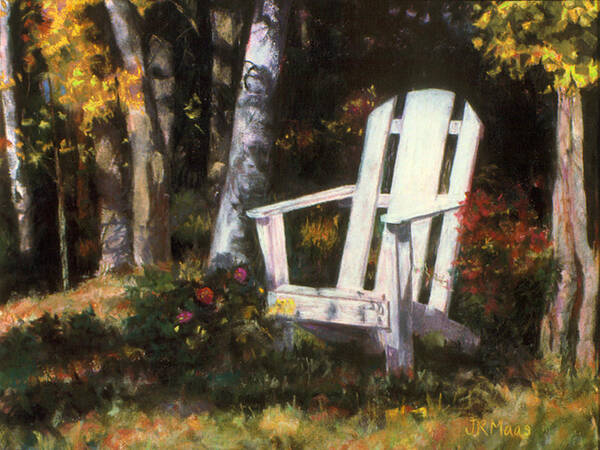 Adirondack Chair Poster featuring the pastel Awaiting by Julie Maas