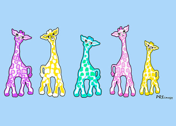 Giraffes Poster featuring the drawing Baby Giraffes In A Row Pastels by Rachel Lowry