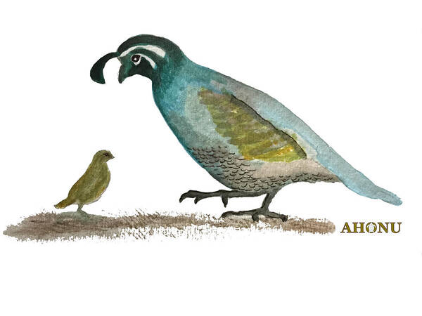 California Poster featuring the painting Baby Quail Learns The Rules by AHONU Aingeal Rose