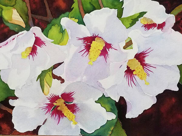 White Flowers Poster featuring the painting Backyard Blooms by Judy Mercer