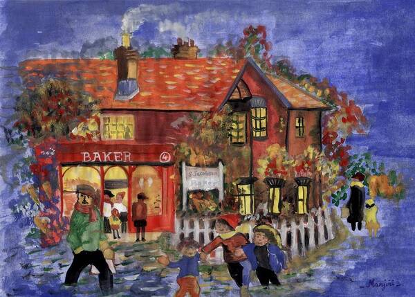 Holidayart Poster featuring the painting Bakers Inn Winter Holiday Landscape by Manjiri Kanvinde