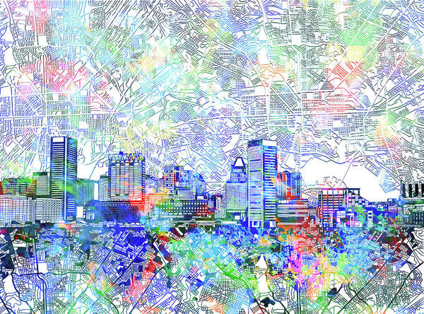 Baltimore Poster featuring the painting Baltimore Skyline Watercolor 10 by Bekim M
