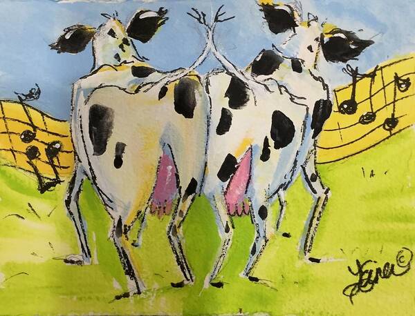 Cow Poster featuring the painting Barnyard Bump by Terri Einer