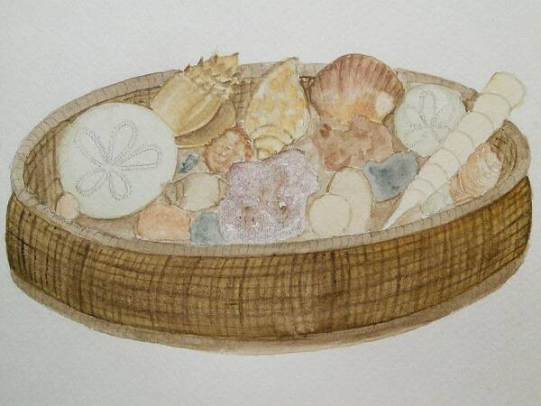 Sea Shells Poster featuring the painting Basket of Beach Memories by Susan Nielsen