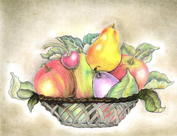 Fruits Poster featuring the drawing Basket of fruits by Tara Krishna