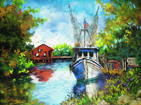 Louisiana Bayou Shrimper Poster featuring the painting Bayou Lafourche by Dianne Parks