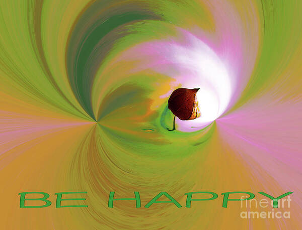Be Happy Poster featuring the digital art Be Happy, Green-pink with Physalis by Eva-Maria Di Bella