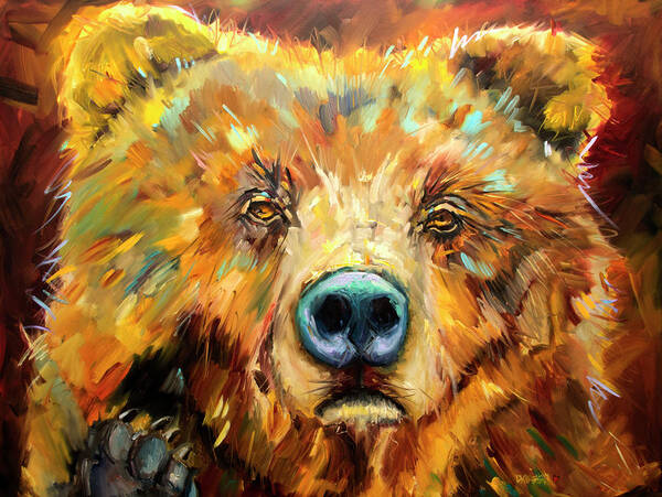 Bear Poster featuring the painting Bear in the Window by Diane Whitehead