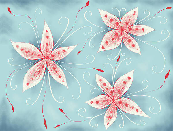 Flower Poster featuring the digital art Beautiful Abstract White Red Flowers by Boriana Giormova