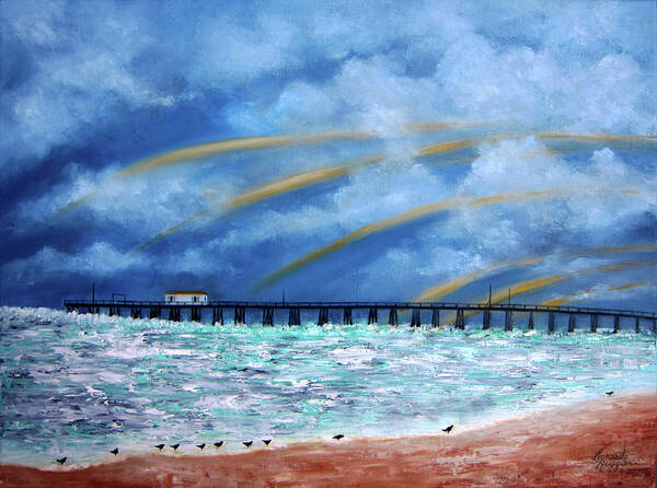  Poster featuring the painting Belmar's Fishing Pier by Leonardo Ruggieri