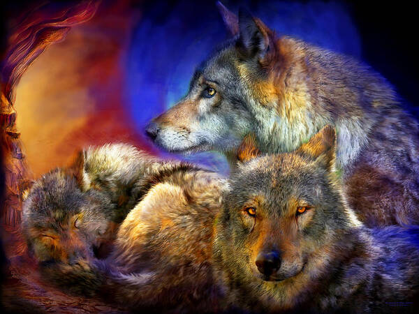 Wolf Poster featuring the mixed media Beneath A Blue Moon by Carol Cavalaris
