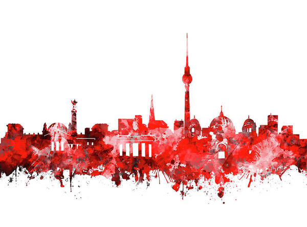 Berlin Poster featuring the digital art Berlin City Skyline Red by Bekim M