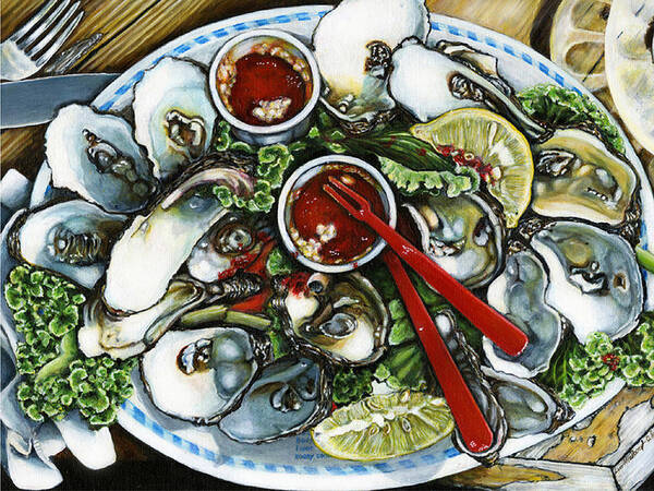 Oysters Food Still Life Poster featuring the painting Best by Leo Malboeuf