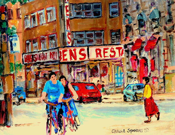Montreal Poster featuring the painting Biking Past Ben by Carole Spandau