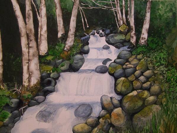 Landscape Poster featuring the painting Birch Trees By the Brook by Lynn Babineau