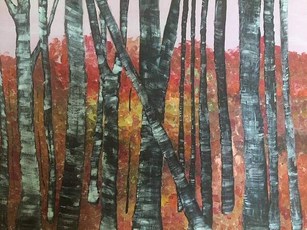 Birches Poster featuring the painting Birches in the Fall by Paula Brown