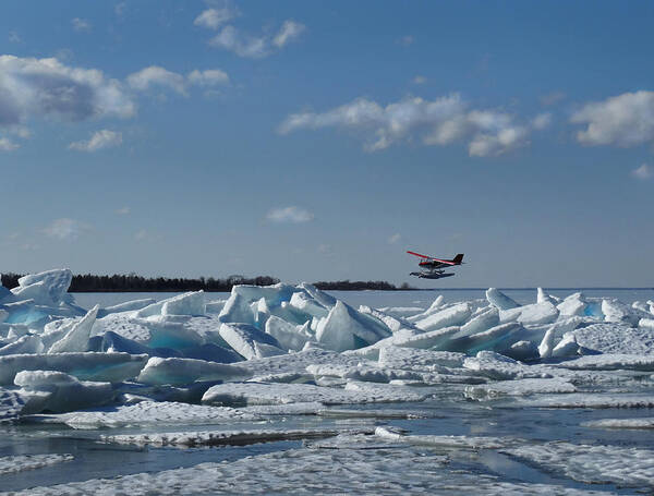 Ice Shove Poster featuring the photograph Blue Ice Shove With Red Plane by David T Wilkinson