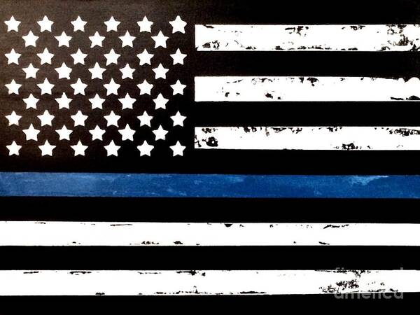 Police Poster featuring the painting Blue Line Flag by Denise Tomasura
