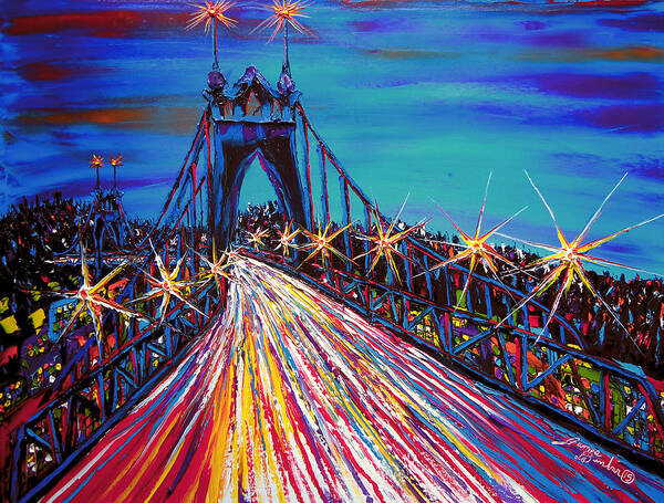  Poster featuring the painting Blue Night Of St. John's Bridge #30 by James Dunbar