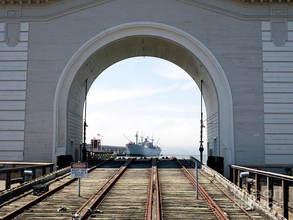 Railway Tracks Poster featuring the photograph Boat In The Arch by Jim Macdonald