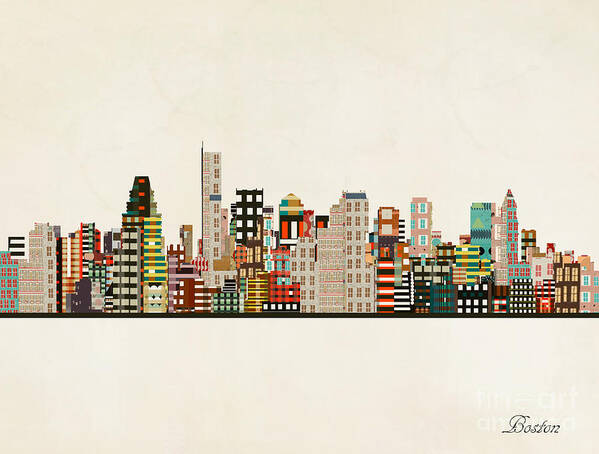 Boston City Skyline Poster featuring the painting Boston City Skyline by Bri Buckley