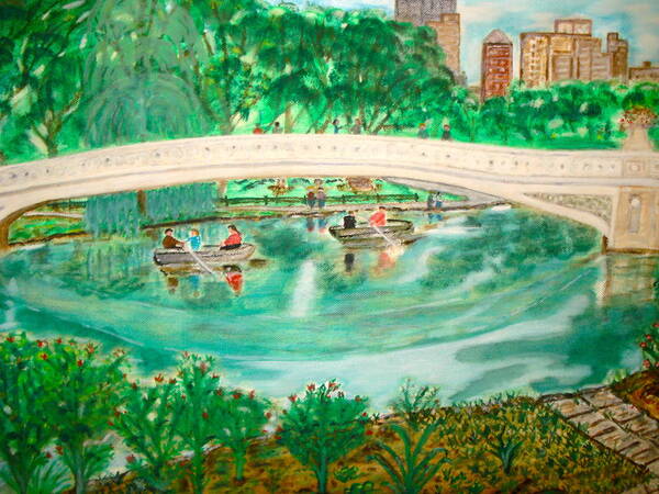 Landscape Poster featuring the painting Bow Bridge Central Park by Felix Zapata