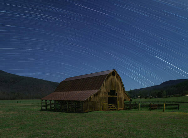 Boxley Valley Poster featuring the photograph Boxley Valley Barn On A Clear Night by Hal Mitzenmacher