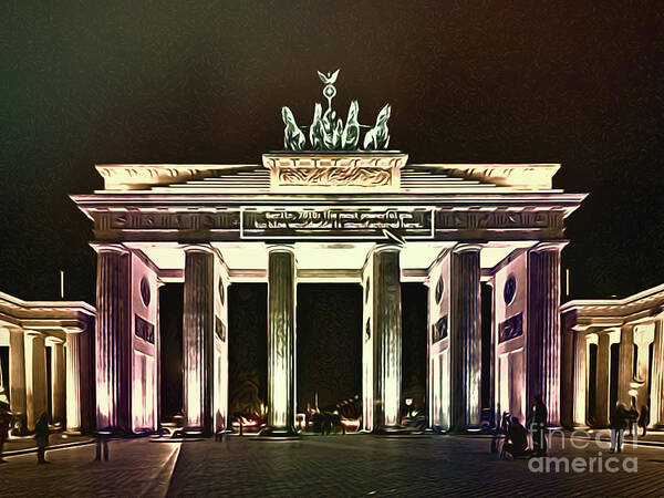 Germany Poster featuring the painting Brandenburg Gate at Night - purple by Horst Rosenberger