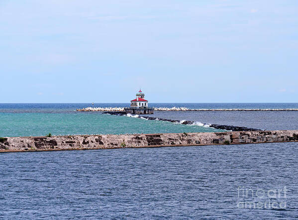 Breakwater Poster featuring the photograph Breakwater and lighthouse in Oswego New York by Louise Heusinkveld