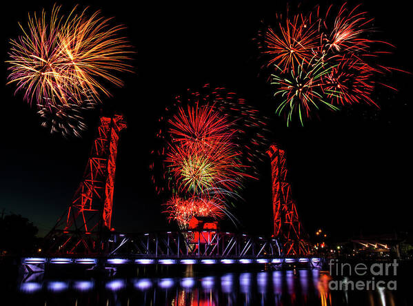 Fireworks Poster featuring the photograph Bridge 13 Canada Day by JT Lewis