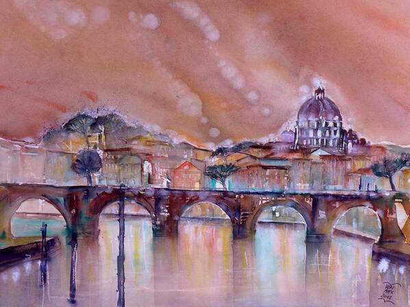 Bridge Poster featuring the painting Bridge of Angels - Rome - Italy by Sabina Von Arx